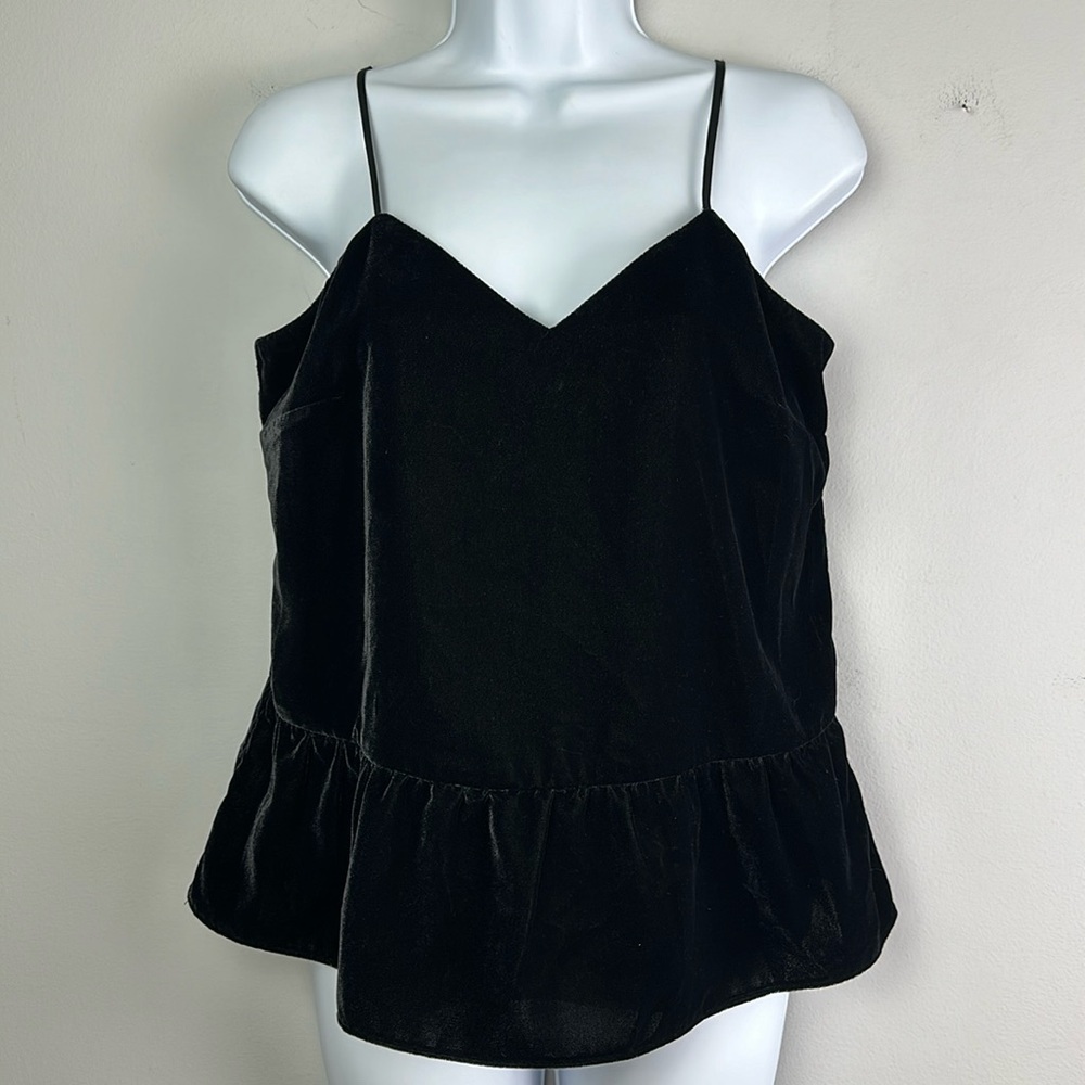 NEW J. Crew Black Velvet Peplum Cami Tank Top Size 2 Layer Lined Soft Dressy - Picture 3 of 16